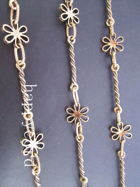 Partihandel - Antik guldblomma metall halsband kedja för smycken gör 3feet / mycket