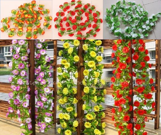 10 sztuk 2m 6 Kolory Sztuczny Jedwabny Kwiat Girlanda winorośli Ivy Home Wedding Garden Decoration