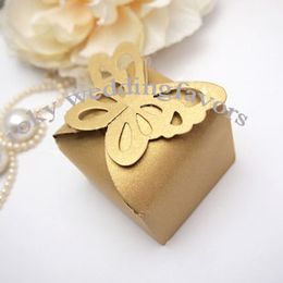 FREE SHIPPING 50PCS Gold Butterfly Top Candy Boxes Favours Wedding Favour Boxes Party Favour Holder Butterfly Theme Anniversary Sweet Package