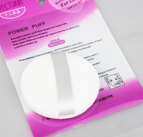 50 unids/lote esponja cosmética para polvos Puff importaciones de algodón 65mm estilo cinta blanca