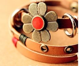 Hot New Leather Bracelets Fashion Retro flowers take debit ethnic style imitation leather bracelet Free Shipping 345