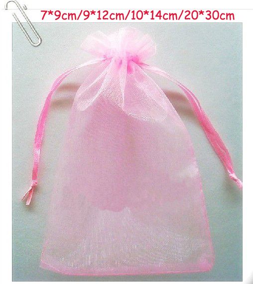 Nave libera 200 pz rosa 7 * 9 cm 9 * 12 cm 10 * 14 cm 20 * 30 cm sacchetto di gioielli in organza sacchetti regalo di caramelle feste di nozze