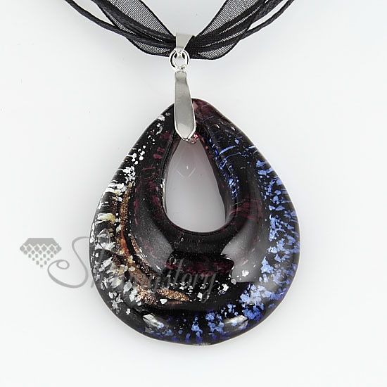 Teardrop Sliver Folie Murano Lampwork Glass Pendants för halsband Smycken Smycken Mode Pendnats Halsband MUP102