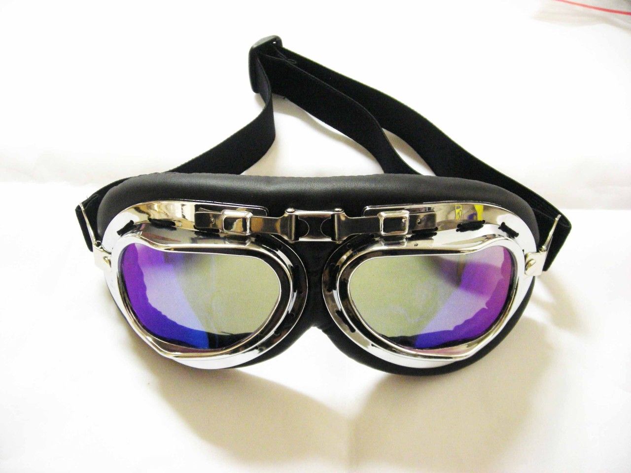 MOTORCYCLE GOGGLES WITH CHROME FRAME WIHT TINTED LENS MOTORCYCLE GOGGLE