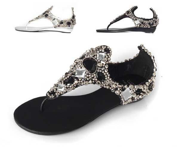 black crystal sandals