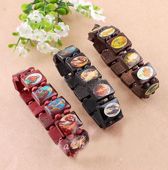 120pcs * 목조 종교 팔찌 ROSARY JESUS ​​팔찌 SAINTS / 천사