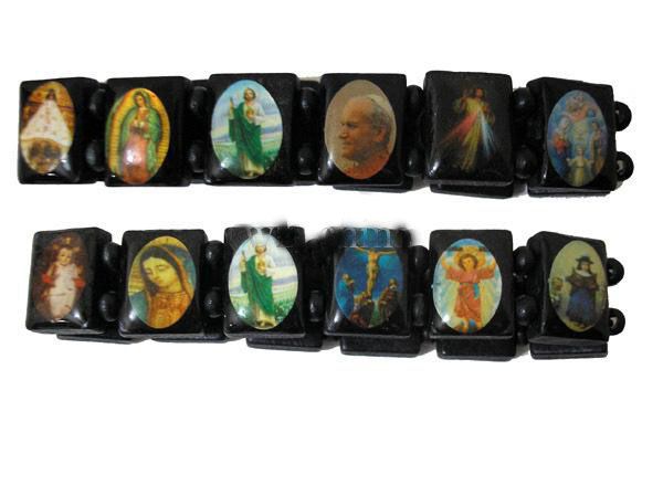 120 pezzi* Bracciali religiosi in legno ROSARIO GESÙ Bracciali SANTI / Angeli