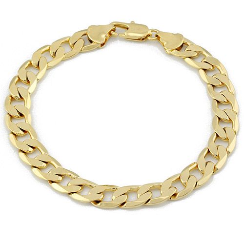 MENS Boys 8MM Flat Curb 18K Gold Filled Bracelet Bangle Link Chain Gift ...