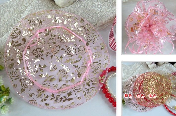 FreeShip 200pcs Pink 25cm 32cm Diameter Round Organza Voile Rose Jewelry Bags Wedding Party Gift Bag