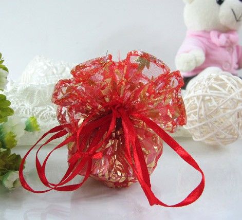 300st Pink Gold Red 25cm 32 cm diameter Rund Organza Voile Rose Jewelry Wedding Party Present Bags2786436