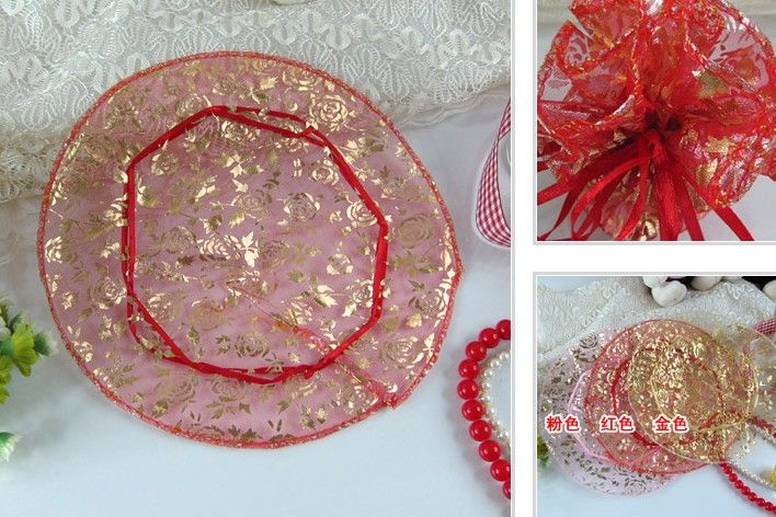 FreeShip 200pcs Pink 25cm 32cm Diameter Round Organza Voile Rose Jewelry Bags Wedding Party Gift Bag