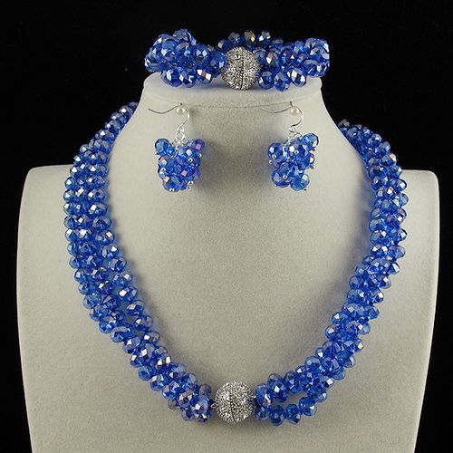 3OW 6x8mm blå färg kristall pärlor halsband armband örhängen smycken set rhinestone magnet lås