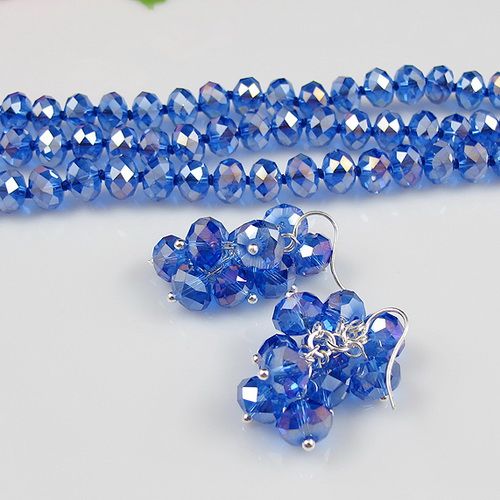 3OW 6x8mm blå färg kristall pärlor halsband armband örhängen smycken set rhinestone magnet lås