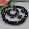 3row 6x8mm donkerblauw kristal kralen ketting armband oorbel sieraden set strass magneet sluiting