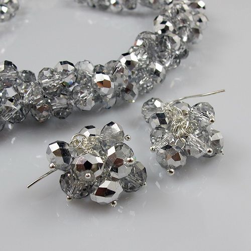 3Row 6x8mm Gray Color Crystal Beads 20'Necklace Bracelet Earring Jewelry Set Rhinestone Magnet Clasp