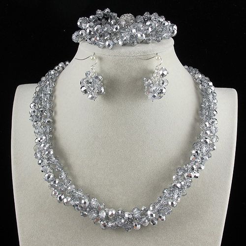3OW 6x8mm grå färg kristall pärlor 20'necklace armband örhängen smycken set rhinestone magnet lås