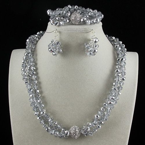 3row 6x8mm grijs kleur kristal kralen 20'Necklace armband oorbel sieraden set strass magneet sluiting