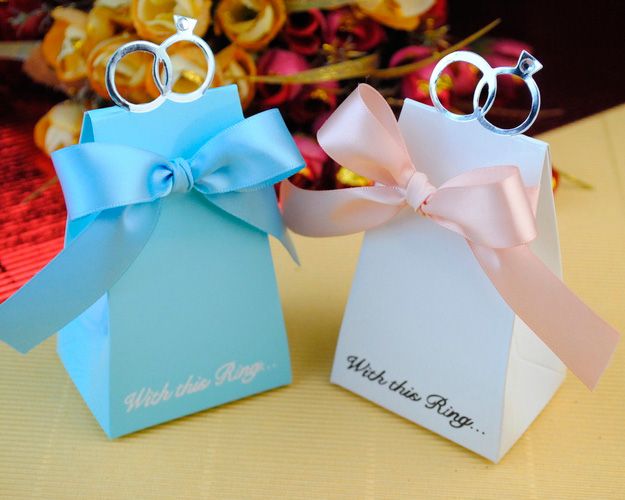 100 bröllop faovrs blå ring godis lådor låda, favör box, söta presentförpackningar