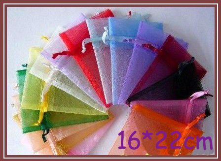 Gratis fartyg 200st 16 * 22cm Organza Smycken Handduk Petal Väskor Bröllopsfest Candy Beads Xmas Presentväskor