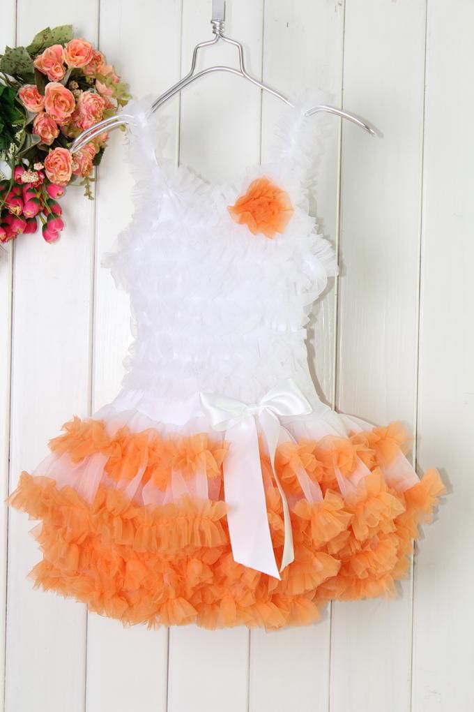 2019 Holidays Ball Gown Knee Length Orange Girl Dresses Kids Lace Tutu