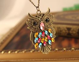 Free Shipping 15pcs* Retro diamond crystal owl necklace sweater chain