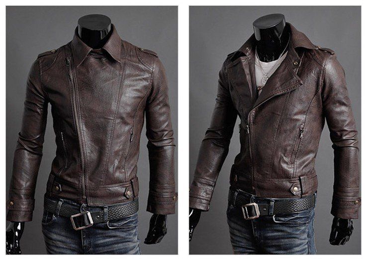 New PU Leather Jacket Men Fashion Slim Motorcycle Jackets Unique ...