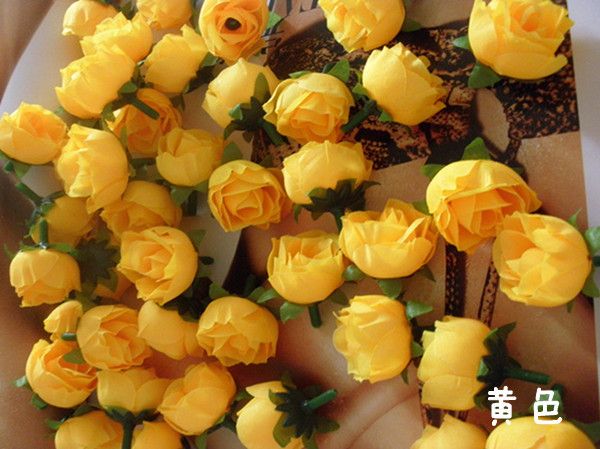 YELLOW 200p 3cm Artificial Simulation Silk Camellia Rose Flower Wedding Christmas Party Decorations