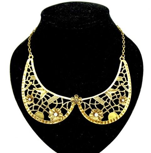 Flower Collar Choker Necklace Bohemian Retro Rhinestone Hollow Out Bronze Silver Metal Necklace