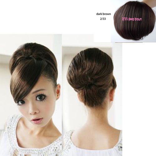 Bride Hair Bun Dark Brown Hair Extensions Synthetic Hair Scrunchie