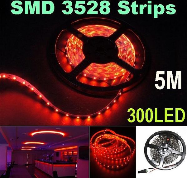 Red 5M 300 Led SMD 3528 Flexible Led Strip Lights Lamps Non-Waterproof 1 set