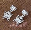 100pcs/lot Silver Plated Hollow Beautiful Butterfly Big Hole European Alloy Charm Beads 12.8x26mm B1111 Jewelry DIY