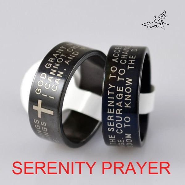 

30 шт. / лот черный английский SERENITY молитва крест кольцо из нержавеющей стали кольц