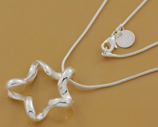with tracking number Best Most Hot sell Women's Delicate Gift Jewelry 925 Silver Hollow five-pointed star Necklace