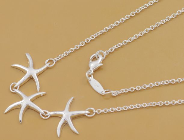 with tracking number Most sell Women's Delicate Gift Jewelry 925 Silver 3 Starfish Necklace2058