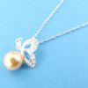 Free Shipping with tracking number Best Most Hot sell Women's Delicate Gift Jewelry 925 Silver Pearl Butterfly Necklace