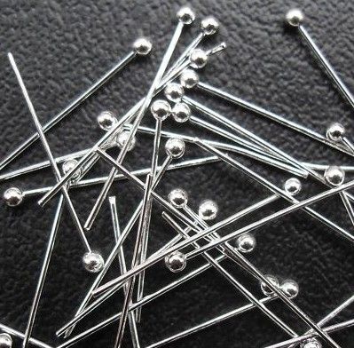 Silverpläterad Koppar Solid Ball Head Pin 50mm Gratis Ship 1000pcs / Lot Smycken Findings Komponenter Varma