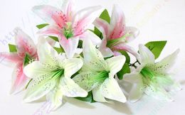 100pcs 2 colors Pink/Creamy Artificial Silk artificial lily Home Wedding Garden Decoration