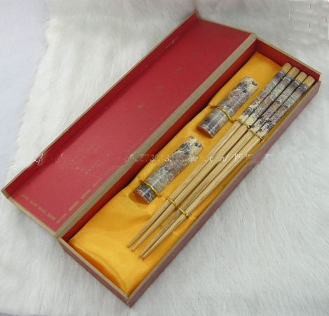 Kup z drewna Chopstick Set Chiński drukowane rzemiosło Pudełka prezentowe 2 zestawy / opakowanie (1 zestaw = 2Pair)