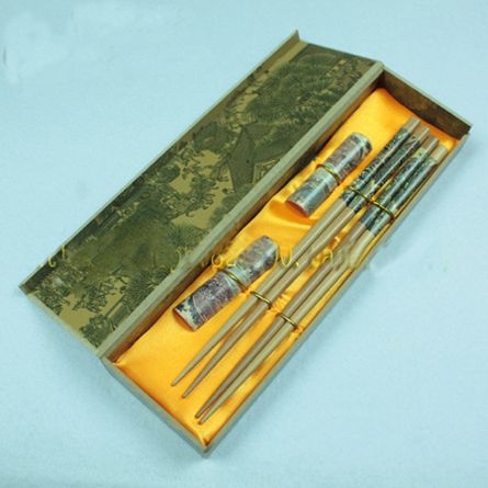 Kup z drewna Chopstick Set Chiński drukowane rzemiosło Pudełka prezentowe 2 zestawy / opakowanie (1 zestaw = 2Pair)