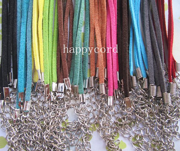 3mm 18-20inch Justerbar Assorted Color Suede Läder Halsbandsledning med hummerlås 120pieces / parti