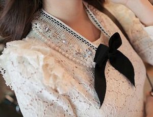 Yaka kolye pamuk dantel inci kristal siyah bowknot tatlı tüm eşleştirme kadın takı