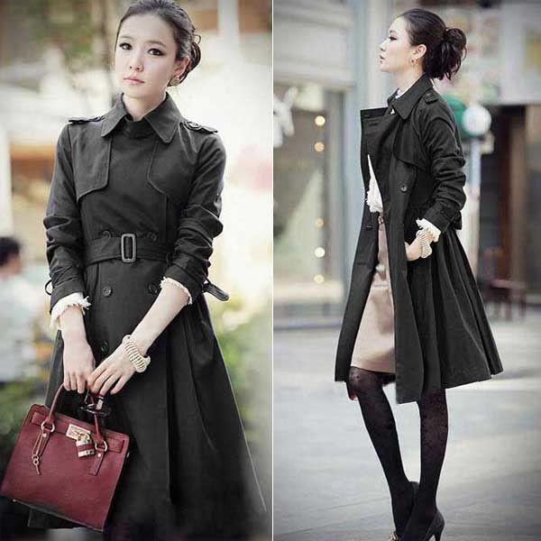 2014 New Style Woman Outwear Outercoat Fashion Trench Coat Coat Black ...