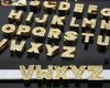 130pcs / mycket 8mm A-Z Guldfärg Full Rhinestones Slide Letters DIY Legering Charms Fit för 8mm Läder Armband Nyckelringar