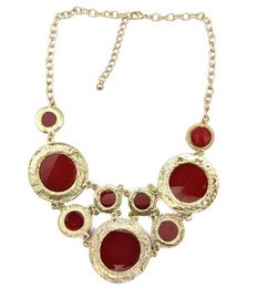 Golden Choker Bib Statement Necklace New fashion Resin Facets Round Crystal gems Charms