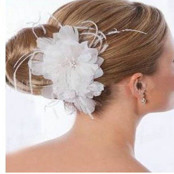 Wholesale White Feather Beaded Clip Headwear 001 Flower Hair