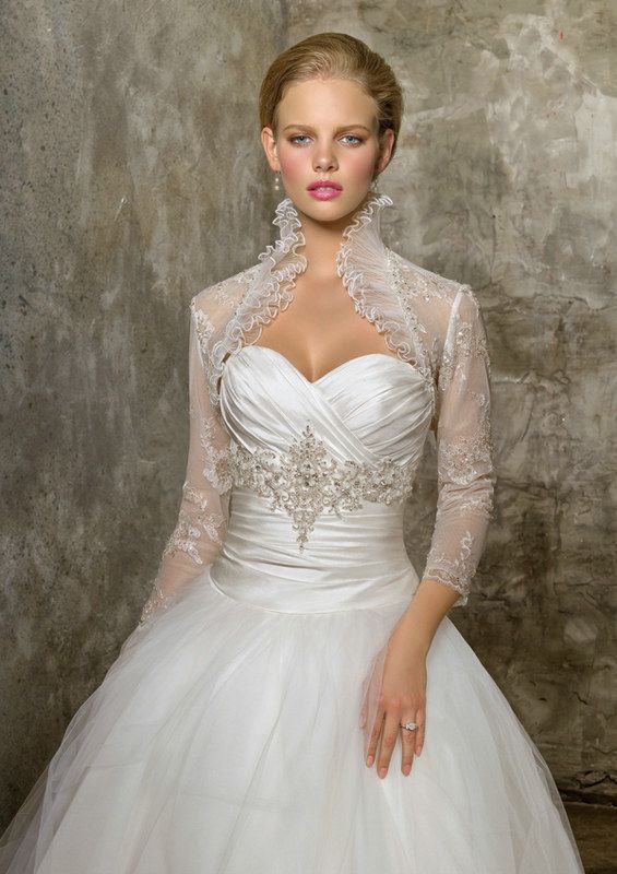 Sheer Ivory Lace 3 4 Sleeves Jacket Bolero For Wedding Dresses Bridal ...