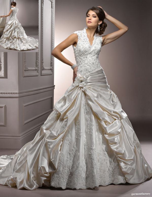 Discount 2012 Modest V Neck Wedding Dresses Lace Corset A Line Ruffles ...