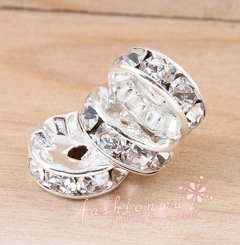 200 sztuk/partia posrebrzane Rhinestone kryształowe okrągłe koraliki dystansowe koraliki 10mm 8mm 12mm luźne koraliki kryształowe