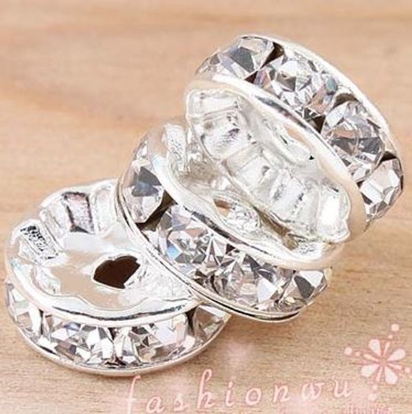 

200pcs/lot Silver Plated Rhinestone Crystal Round Beads Spacers Beads 10mm 8mm 12mm Loose Beads Crystal