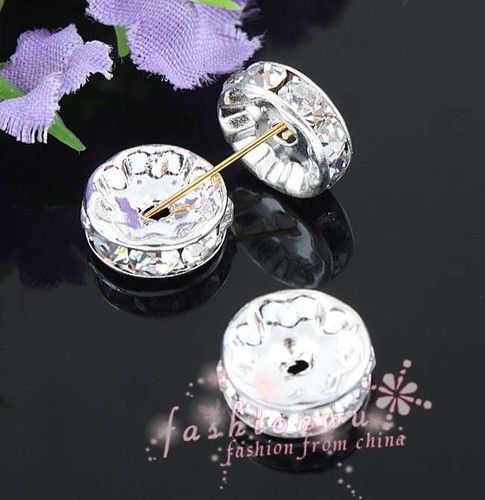 200 stks/partij Verzilverd Rhinestone Crystal Ronde Kralen Spacers Kralen 10mm 8mm 12mm Losse Kralen Crystal